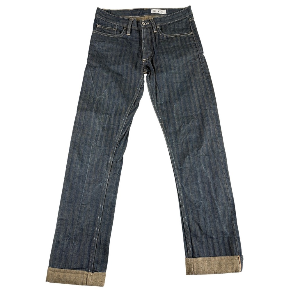 Gustin Slim Raw Selvedge Denim Jeans Mens 32 Blue Indigo Hickory Stripe Heritage